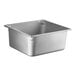 A Vollrath stainless steel pan with a square lid.