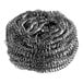 A round stainless steel scrubber used for cleaning tough stains and residue from surfaces.