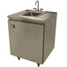 An Advance Tabco stainless steel hand sink with a drain on wheels.