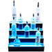 A Beverage-Air two-tiered liquor display with blue LED lights holding bottles of liquor.