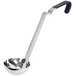 A Vollrath stainless steel ladle with a black Kool Touch handle.