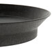 A black polypropylene round deli server with a metal rim.