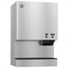 A silver stainless steel Hoshizaki countertop ice machine with a black rectangular water dispenser.
