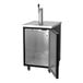 A black single tap kegerator beer dispenser with an open door and space for one half keg.