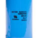 A blue Avantco motor run capacitor with black and white text.