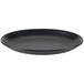 A black Hall China oval platter with a rim.