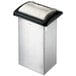 A clear rectangular San Jamar napkin dispenser with a black face and body.
