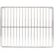 A stainless steel wire oven rack with metal bars.