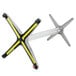 A cross-shaped aluminum table base with yellow accents.