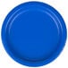 A close-up of a Creative Converting cobalt blue paper plate.