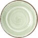 A close up of a Carlisle jade melamine plate with brown swirls.
