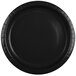 A black paper plate with a black rim.