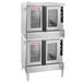 A white Blodgett double deck convection oven with stainless steel doors.