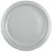 A Creative Converting shimmering silver paper plate with a white rim.