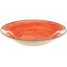 A Carlisle white melamine bowl with a red rim.