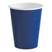 A navy blue paper cup with a white background.