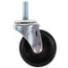 A black metal swivel caster with a screw on the end.