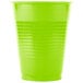 A green plastic cup on a white background.