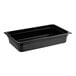 A Carlisle black rectangular plastic food pan with a lid.