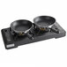 A Choice portable double burner range with two pans on top.