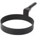 A black frying pan with a black plastic handle.