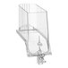 A clear plastic container with a clear lid and metal handle.