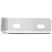 A white metal bracket with two holes on it.