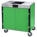 A green and black Lakeside mobile cooking cart with wheels.