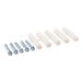 A group of white plastic dowels and screws.