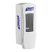 A white Purell manual hand sanitizer dispenser with a clear window.