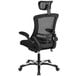 A black Flash Furniture office chair with a mesh back and arms.