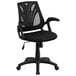 A Flash Furniture black mesh office chair with arms.