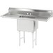 A stainless steel Advance Tabco one compartment sink with two drainboards.