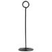 An American Metalcraft black metal swirl base card holder with a circle on it.