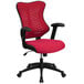 A Flash Furniture high-back office chair with a red mesh back and seat and black legs and arms.