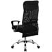 A black Flash Furniture office chair with mesh and split leather, armrests, and wheels on a white background.