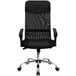 A black Flash Furniture office chair with a mesh back and chrome base.