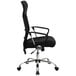 A Flash Furniture black office chair with mesh and split leather seat and chrome base and black arms.