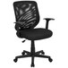 A black office chair with a mesh back.