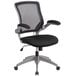 A Flash Furniture black mesh mid-back office chair with flip-up arms and a nylon base.