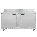 A Beverage-Air stainless steel worktop freezer with two doors.