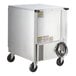 A large stainless steel Beverage-Air undercounter refrigerator with wheels.