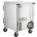 A stainless steel Beverage-Air undercounter freezer on wheels.