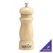 A wooden pepper mill with the word "Salem" on it.