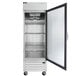 A Beverage-Air reach-in refrigerator with a glass door and a door handle.