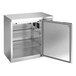 A silver stainless steel Beverage-Air back bar refrigerator with a door open.