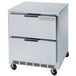 A stainless steel Beverage-Air undercounter freezer with 2 drawers.