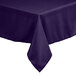 A purple square tablecloth with a white hem on a table.