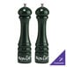 A Chef Specialties salt and pepper mill set in forest green with white text on the grinders.