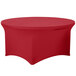 A crimson Snap Drape spandex table cover on a round table.